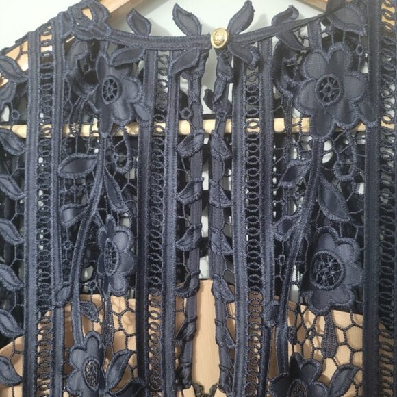 Self-Portrait Navy Blue Macrame Lace A-Line Dress UK 10 US 6 - Picture 4 of 4